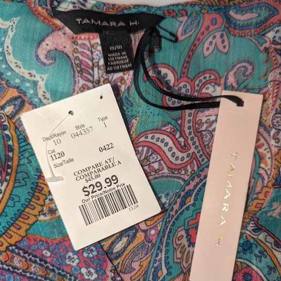 🌟NWT sheer second-layer paisley v-neck short-sleeve top medium Tamara H. - Picture 7 of 10